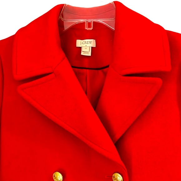 J Crew Wool Blend Double Breasted Pea Coat Red Gold Crested Buttons Size 00 XXS - Picture 2 of 12